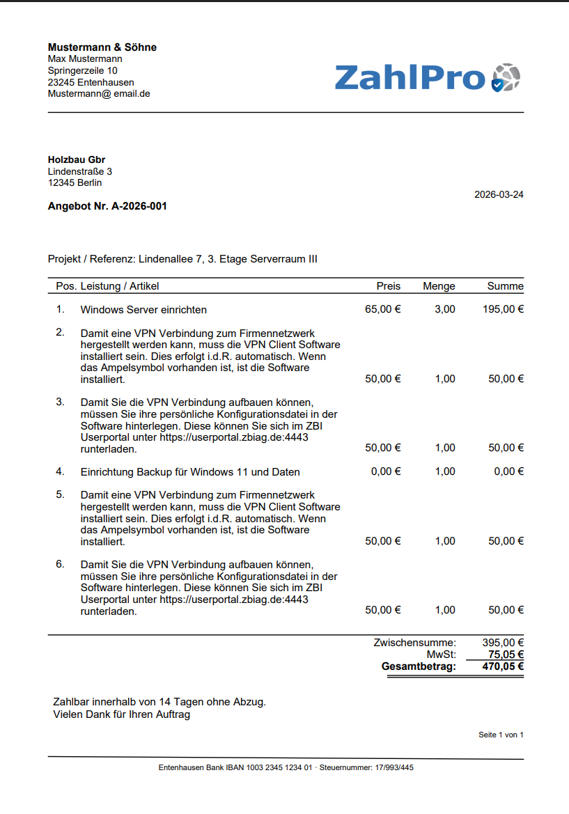 BereichAngebotsausgabe in PDF