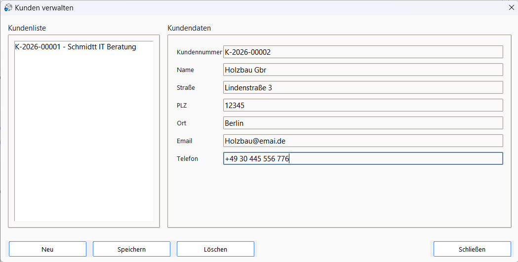 Dialog Kunden verwalten