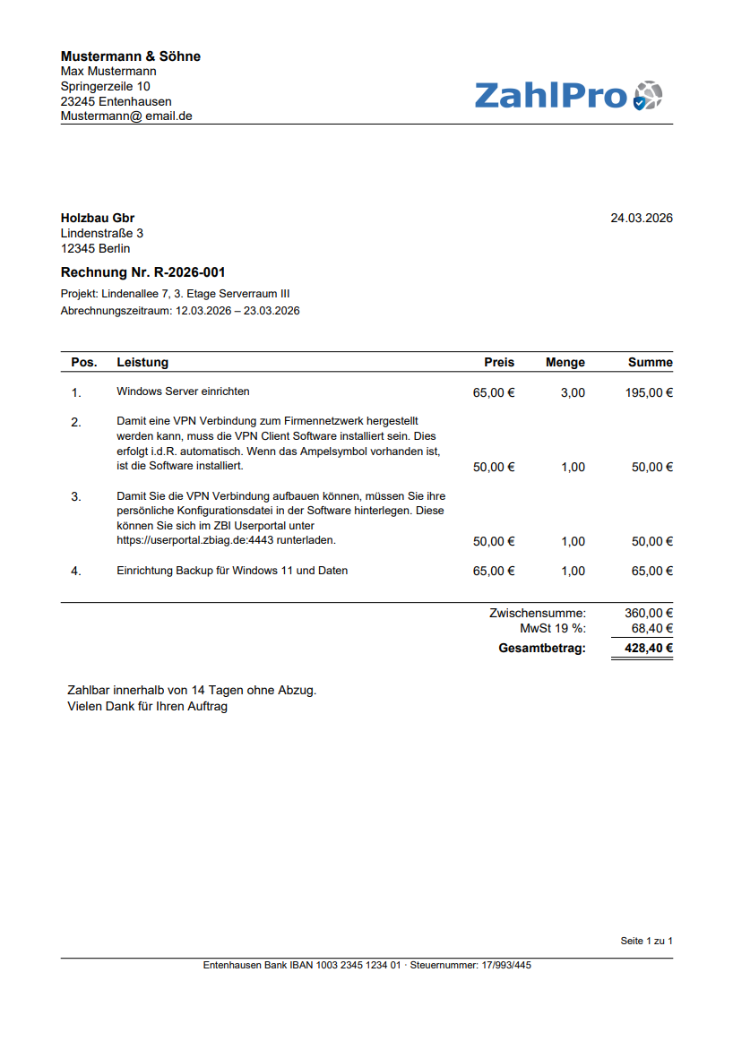 REchnungsausgabe in PDF