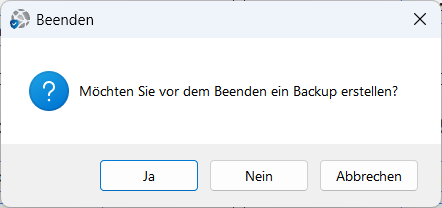 ZahlPro &ndash; Abfrage Backup beim Beenden