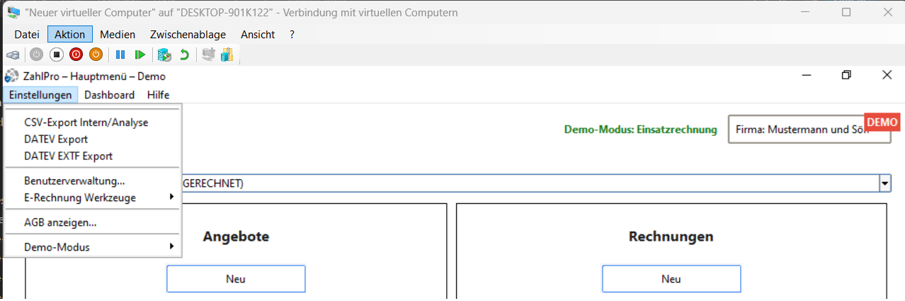 Menü Einstellungen