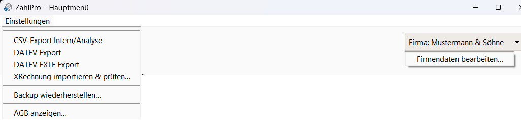 Einstellungen ZahlPro