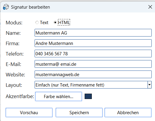 ZahlPro – Signatur bearbeiten im HTML-Modus mit Layout und Akzentfarbe