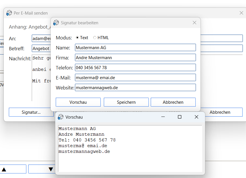 ZahlPro – Signatur bearbeiten im Text-Modus mit Vorschau