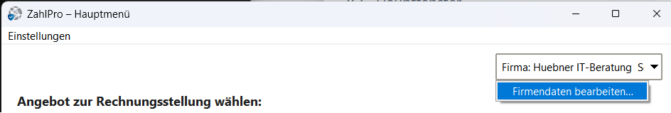 ZahlPro &ndash; Firma-Dropdown