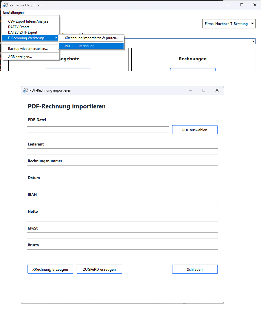 ZahlPro &ndash; PDF-Rechnung importieren