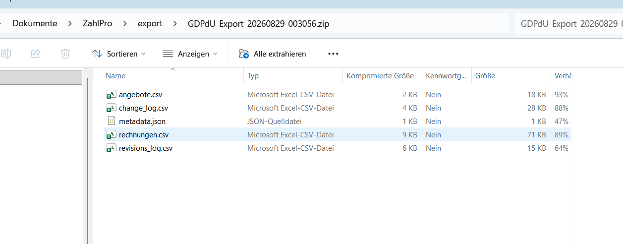 ZahlPro – Inhalt des GDPdU-Exports entpackt