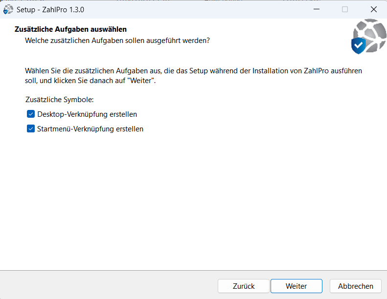 ZahlPro Setup – Zusätzliche Aufgaben auswählen