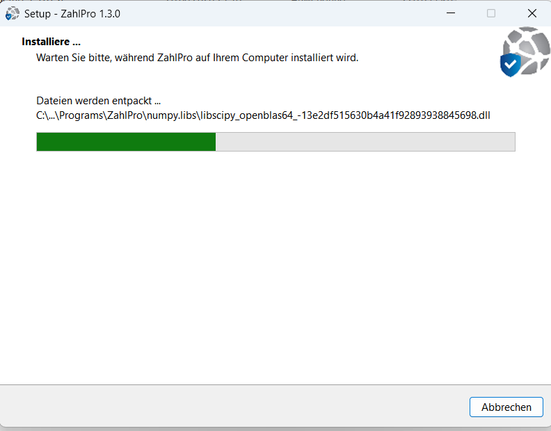 ZahlPro Setup – Installation läuft