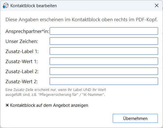 ZahlPro – Kontaktblock bearbeiten