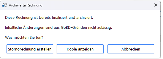 ZahlPro &ndash; Archivierte Rechnung Sperrhinweis