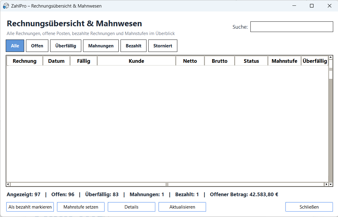 ZahlPro – Rechnungsübersicht und Mahnwesen