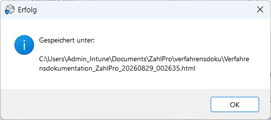 ZahlPro – Verfahrensdokumentation erfolgreich gespeichert