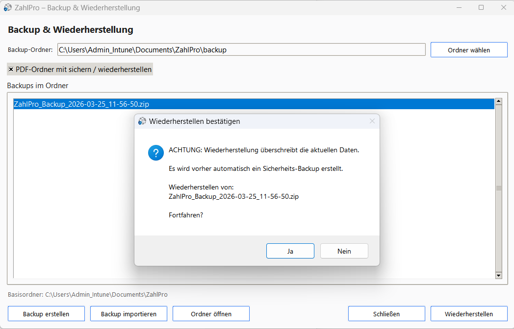Dialog Wiederherstellung