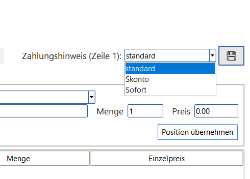 ZahlPro – Zahlungshinweis-Dropdown mit Standard, Skonto, Sofort